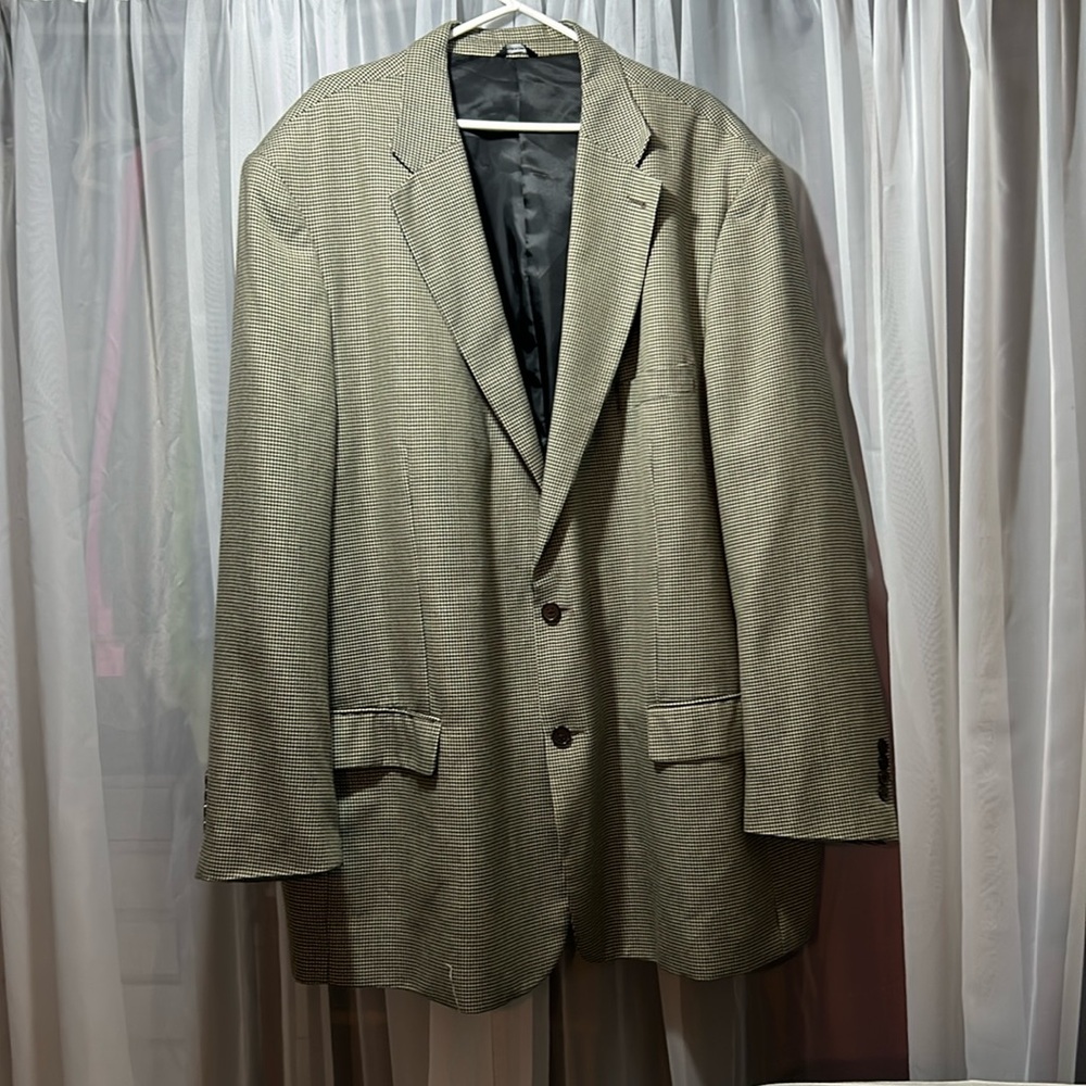 Men’s sport coat, 54 long, black, tan, navy pattern
